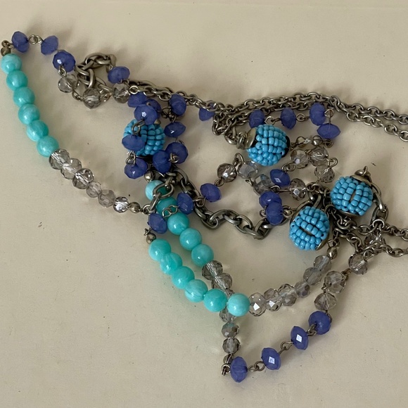 Loft gray, blue, purple beads, silver chain necklace - Picture 6 of 10